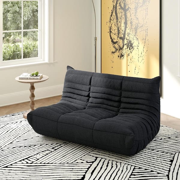 Magic Home Black Teddy Velvet Polyester 53 in. Fireside Lazy Sofa Bean Bag Chair Rebound Sponge Lounge Floor Sofa for Gaming