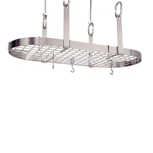 Handcrafted Four Point Oval Ceiling Pot Rack with 18-Hooks Stainless Steel