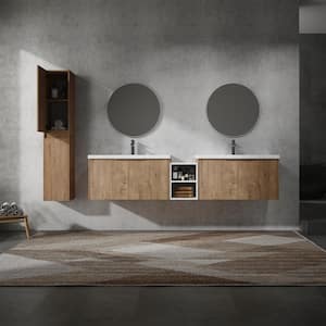 Geneva 82.9 in. W x 18.1 in. D x 19.3 in. H Floating Bath Vanity in Imitative Oak with White Resin Vanity Top