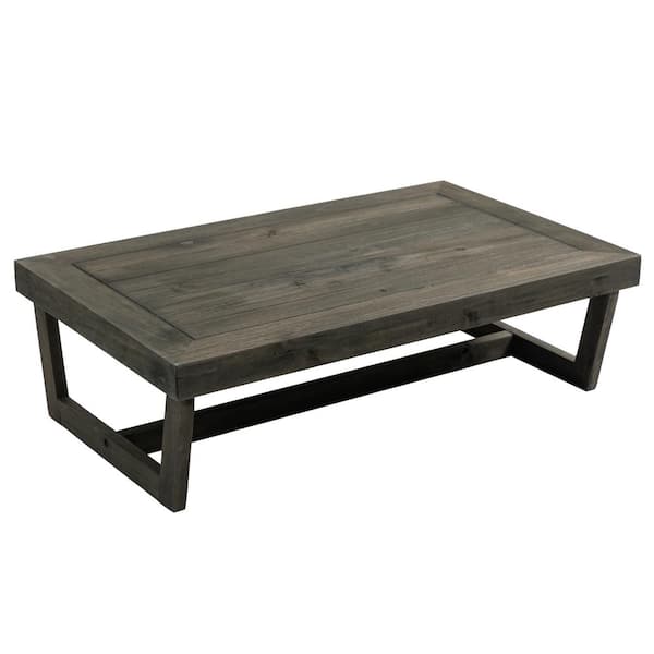 Uixe Black Finish Teak Wood Rectangular Outdoor Patio Coffee Table