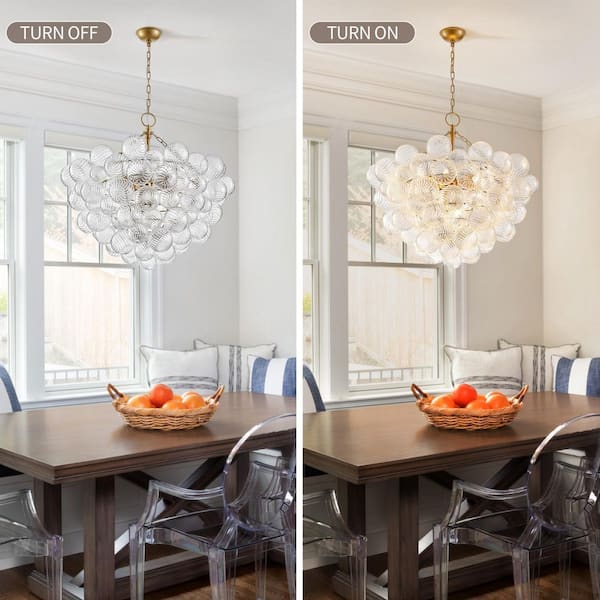 FIRHOT 8 Light Glass Bubble Ball Cluster Globe Golden Chandelier