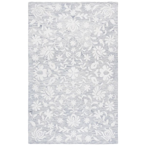 Metro 4 ft. x 6 ft. Gray/Ivory Cottage Embroidered Floral Area Rug