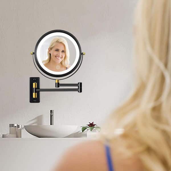 8 in. W x 8 in. H 1x/3x Magnifying Wall Mounted Bathroom Makeup Mirror with  Extension Arm and LED Lights in Matte Black L-690 - The Home Depot