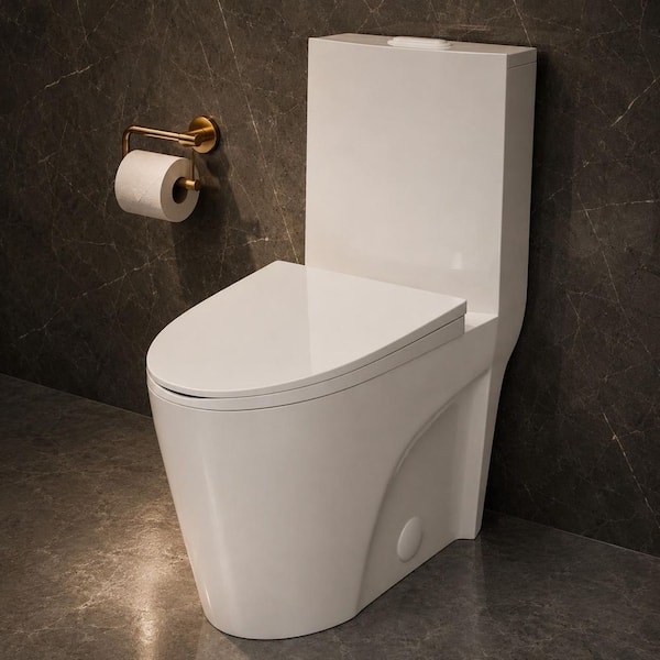St. Tropez 1-Piece 1.1/1.6 GPF Dual Flush Elongated Toilet in Glossy White, White Hardware
