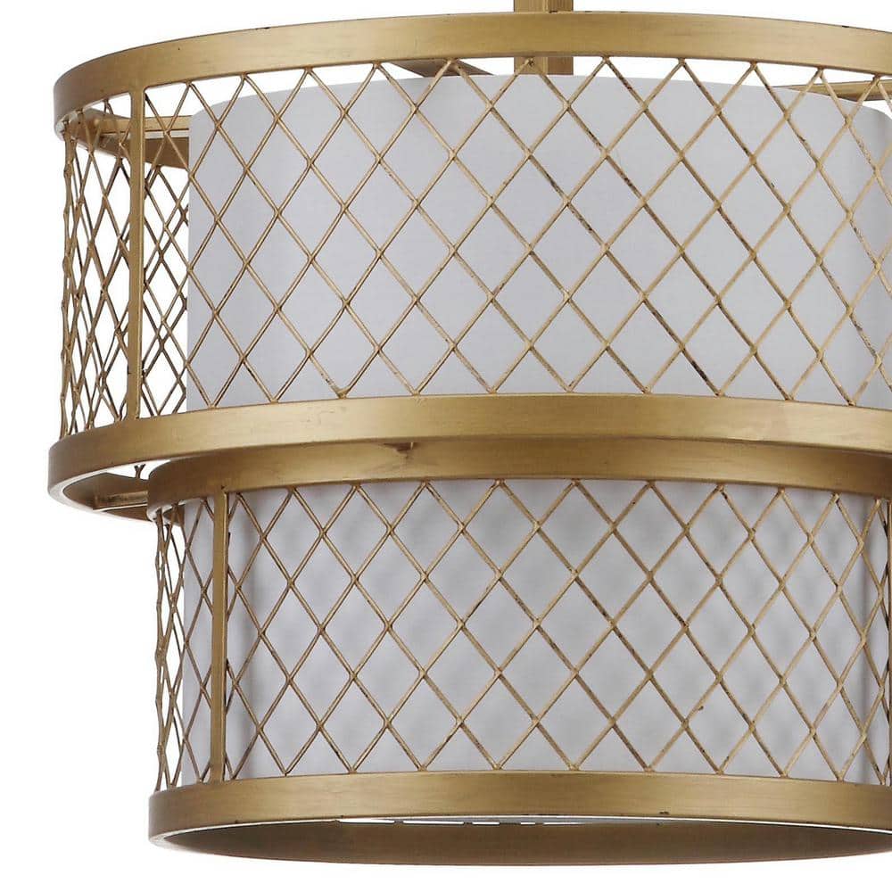 Contemporary Gold Mesh Drum Pendant Light with White Shade