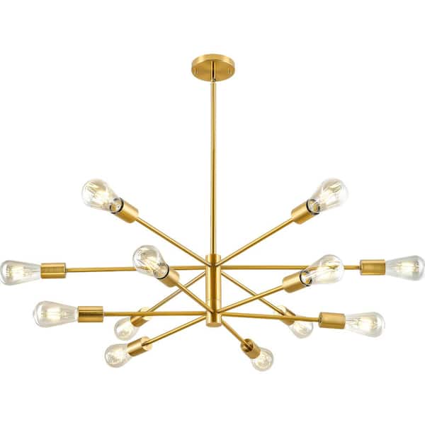 Merra 12-Light Gold Modern Sputnik Chandelier for Dining Room with 4 Heights