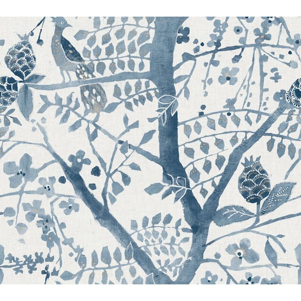 York Wallcoverings 60.75 sq.ft. Blue Peacock Block Print Wallpaper