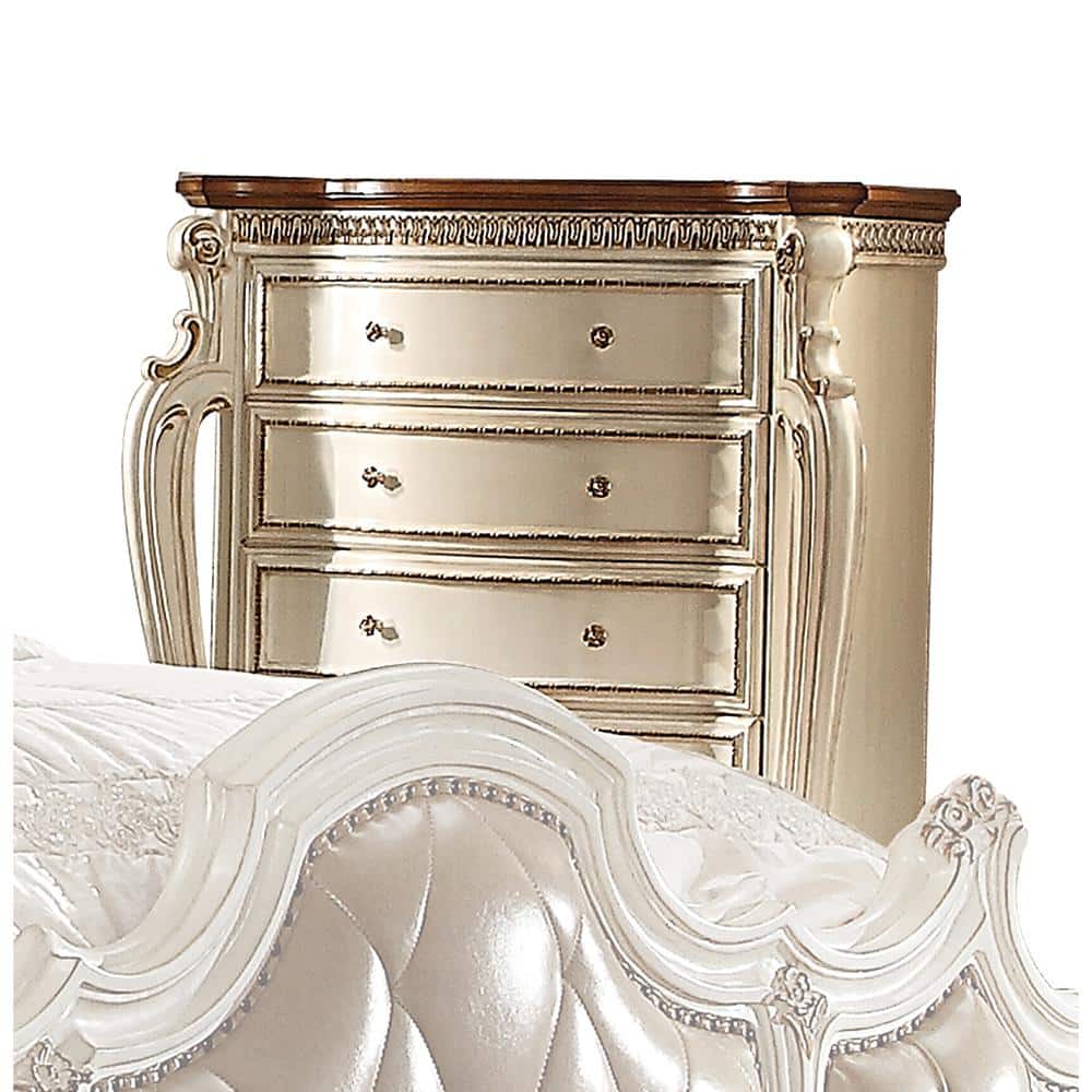 Picardy 46" Brown Tufted Wood Chest with Antique Pearl Finish