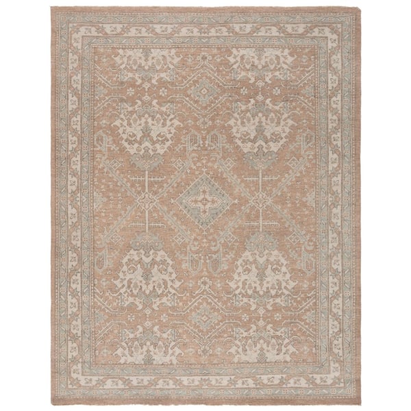Sivas 9 ft. x 12 ft. Peach/Ivory Floral Border Area Rug