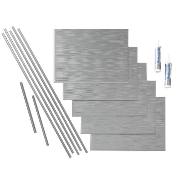 Fasade Ripple 18 in. x 24 in. Argent Silver Vinyl Decorative Wall Tile Backsplash 15 sq. ft. Kit