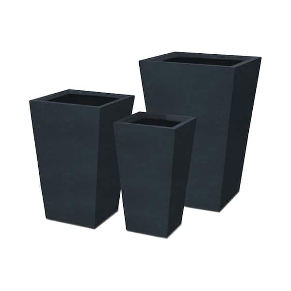 KANTE 24.4", 18" and 15.7"H Charcoal Finish Concrete Tall Planter Set of 3, Large Outdoor Indoor w/Drainage Hole & Rubber Plug