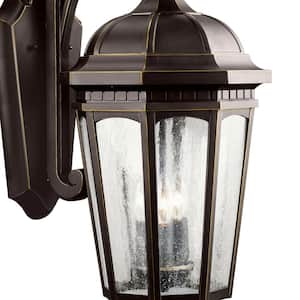Courtyard 22.25 in. 3-Light Rubbed Bronze Outdoor Hardwired Wall Lantern Sconce with No Bulbs Included (1-Pack)