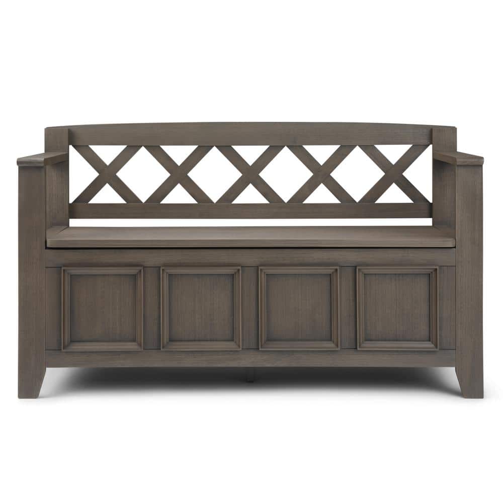 Farmhouse Gray Pinewood 48" Entryway Storage Bench with Latticework