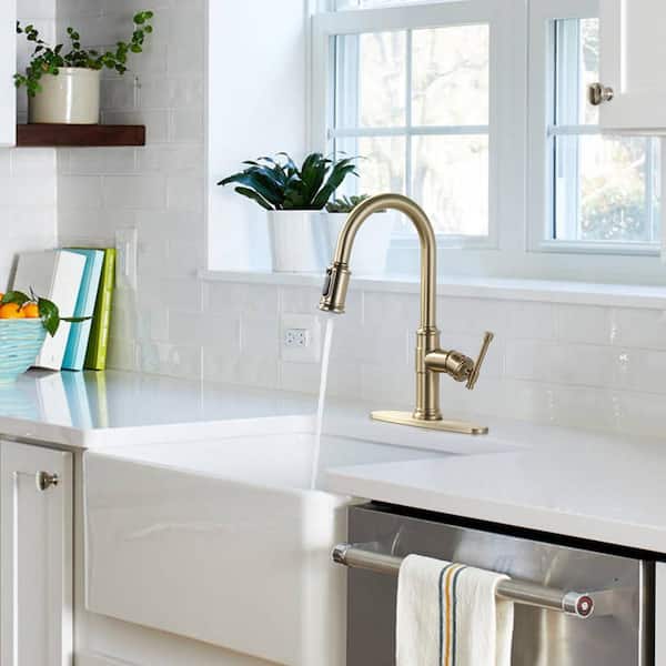 Single Handle Pull Down Sprayer Kitchen Faucet with 3-Spray Modes in Spot Free Stainless Steel Brushed Gold