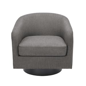 Gray Polyester Upholstered 360°Swivel Arm Chair With Wood Base (Set of 1)