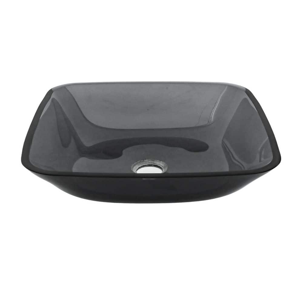 16 in. Vessel Bathroom Sink in Grey Bowl Square Sink for Bathroom, Tempered Glass Vessel Sink with Pop-Up Drain price history on PriceWatchPro