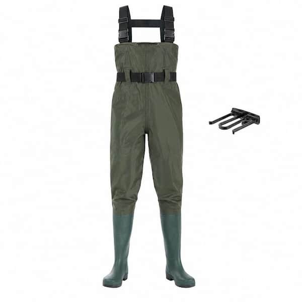 M12 2-Ply Nylon PVC Waterproof Insulated Chest Waders, Fishing Waders with Integrated Boots, Green (1-Pack)