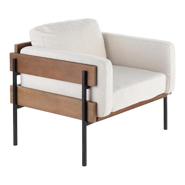 Lumisource Kari Brown Wood and Black Metal Accent Chair in Cream Fabric