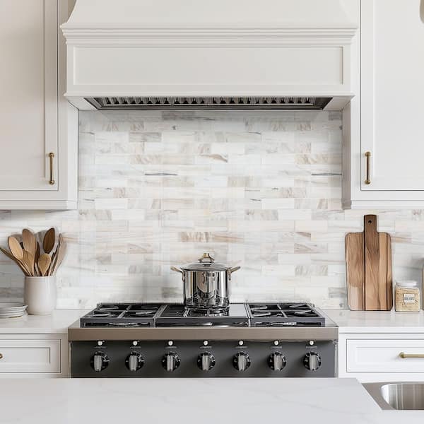 Angora Subway 12 in. x 12 in. Polished Marble Mesh-Mounted Mosaic Floor and Wall Tile (9.7 sq. ft. /case)