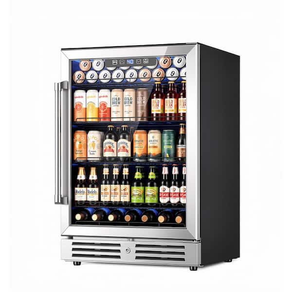 23.4 in. Single Zone 200-Can Beverage Cooler in Silver Stainless Steel with LED display, 360° Air Circulation