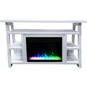 Industrial Chic 53.1 in. W Freestanding Electric Fireplace TV Stand in White 10 LED Color Effects