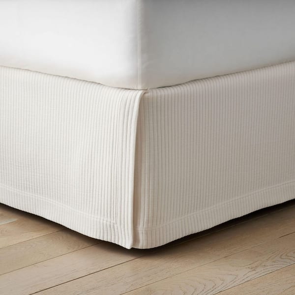 Company Cotton  18 in. Vertical Stripe Ivory King Bed Skirt
