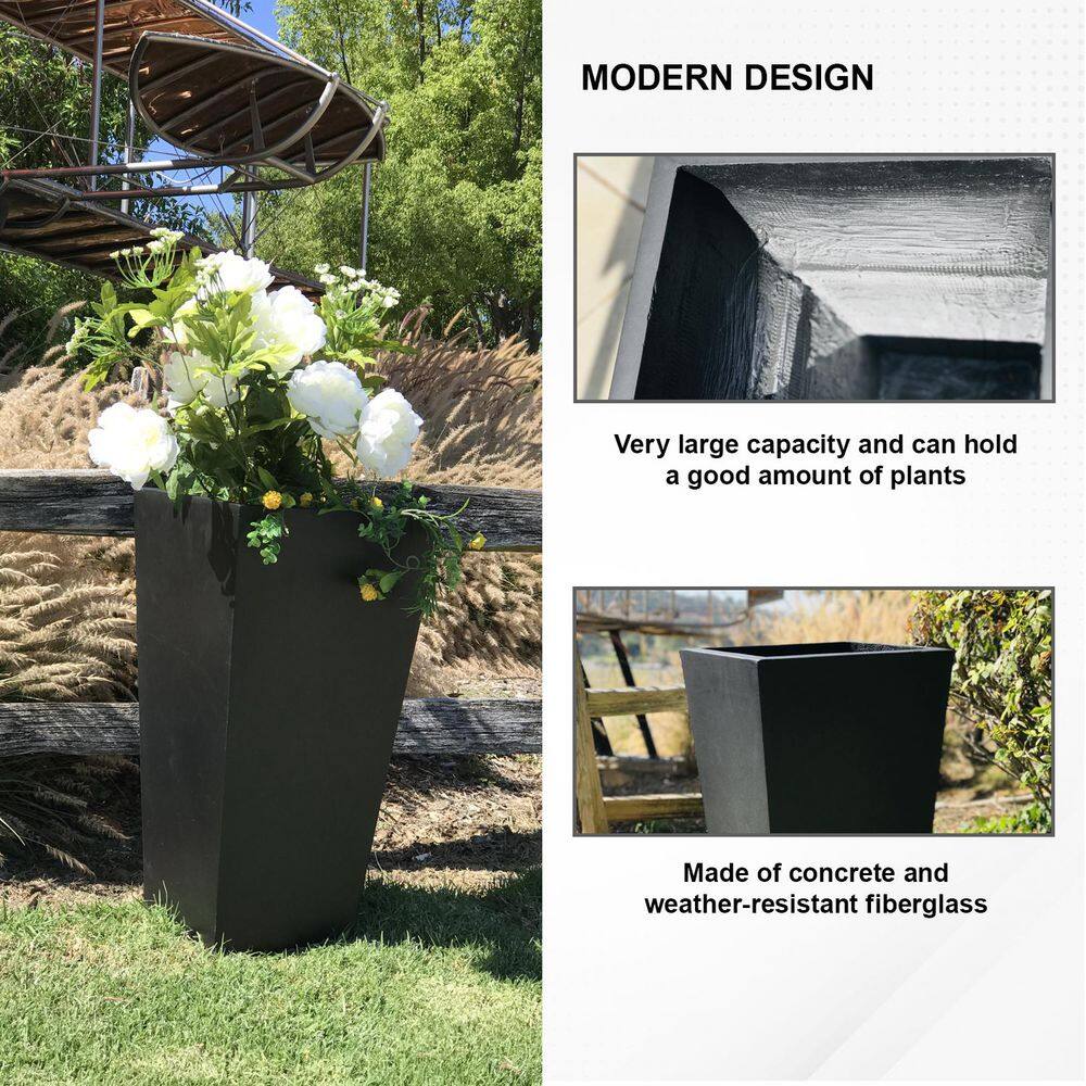 28" Black Lightweight Concrete Tall Tapered Planter