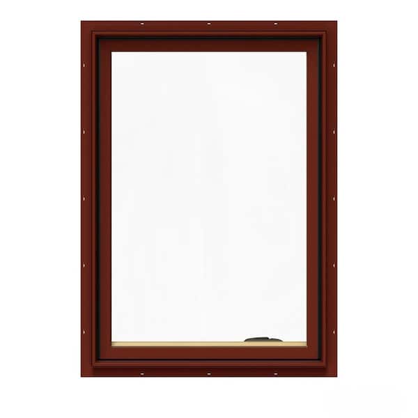 JELD-WEN 24.75 in. x 40.75 in. W-2500 Series Red Painted Clad Wood Right-Handed Casement Window with BetterVue Mesh Screen