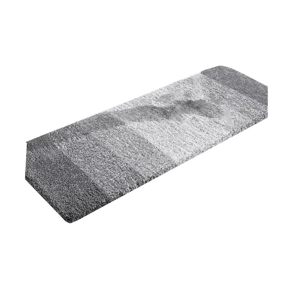 Afoxsos 47 in. x 17 in. Grey Stripe Microfiber Rectangular Shaggy Bath Rugs
