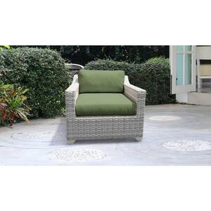 Cushioned Fairmont Wicker Outdoor Arm Lounge Chair with Cilantro Green Cushions