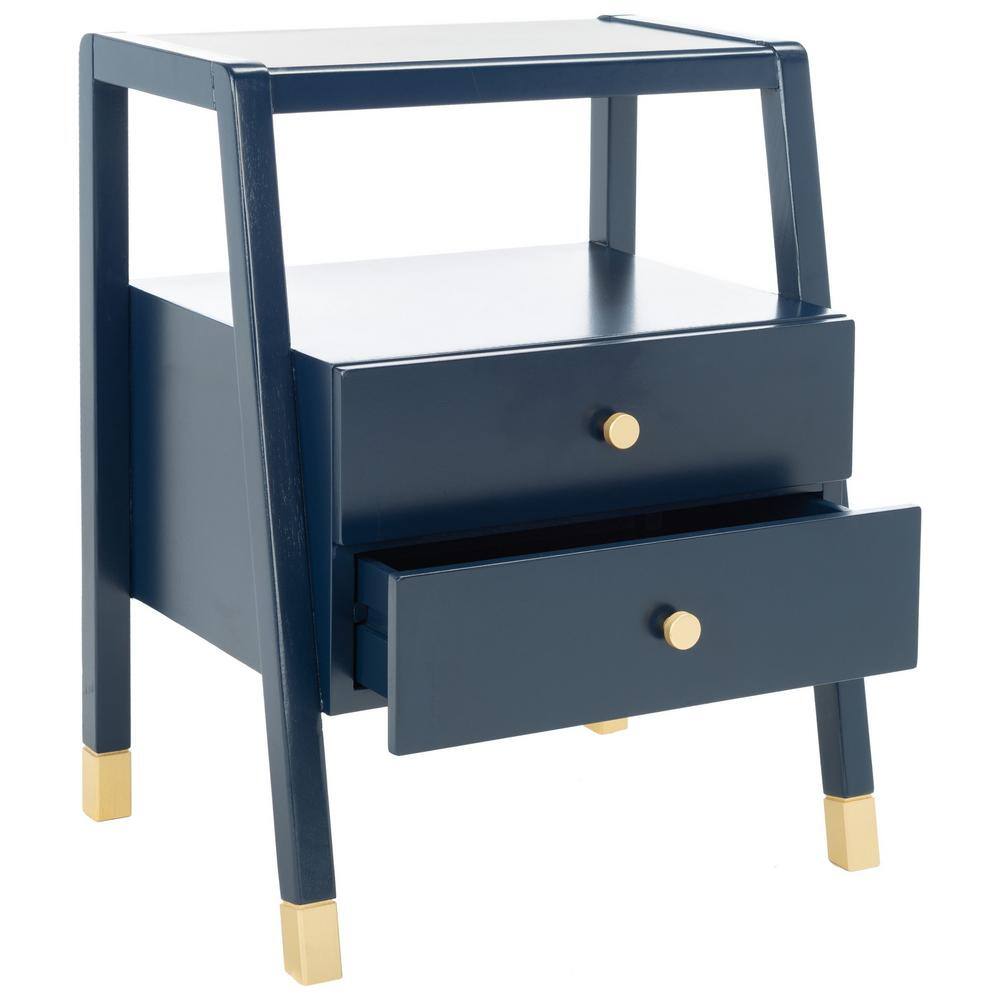 Navy and Gold Rectangular Wood Storage Accent Table with Drawers