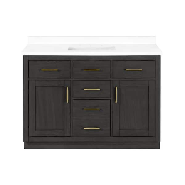 Bailey 48 in. Single Sink Matte Black Bath Vanity with White Quartz Top and Integrated Power Outlet (Assembled)