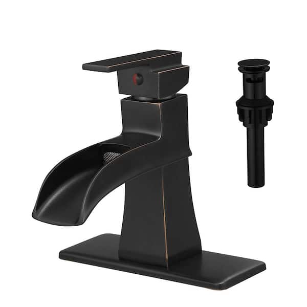 Dyiom Sink Faucet with Deck Waterfall ORB With Pop-Up Drain and Water Supply, 1-Hole Single Handle Faucet, Matte Black
