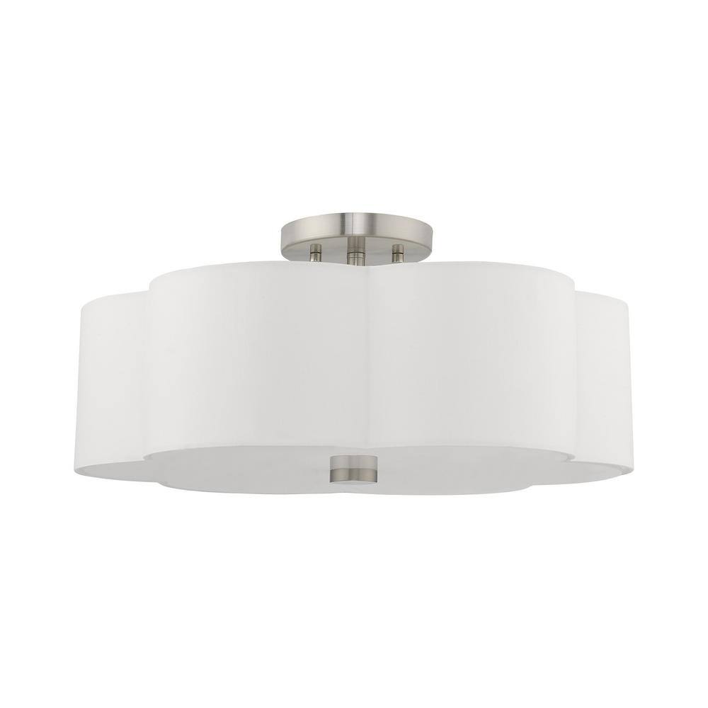 Chelsea Brushed Nickel 3-Light Flush Mount with Fabric Shade