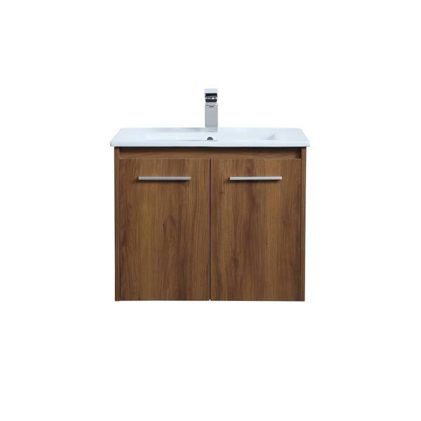 Unbranded Timeless Home 24 in. W x 18.31 in. D x 19.69 in. H Single Bathroom Vanity in Walnut Brown with Porcelain