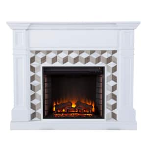Banton 48 in. Electric Fireplace in White with Brown Marble