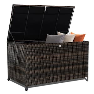 120 Gal. XL Outdoor Storage Box Waterproof, Resin Rattan Deck Box for Patio Garden Furniture, Outdoor Cushion Storage