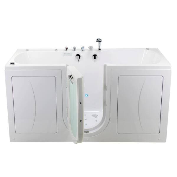 Ella Big4Two 80 in. Walk-In Whirlpool and Air Bath Bathtub in White, Foot Massage, Heated Seat, 2 in. Dual Drain