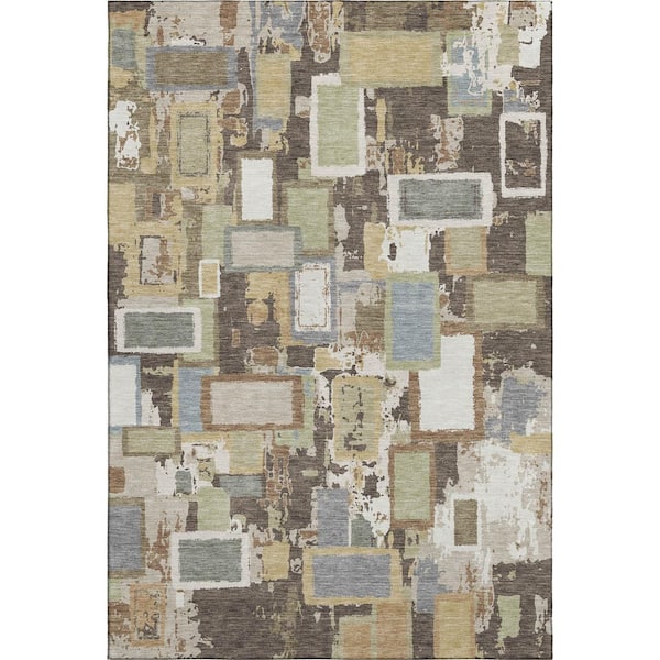 Mayfield Premium Machine Washable Abstract AMF2246 Brown 5 ft. x 7 ft. 6 in. Area Rug