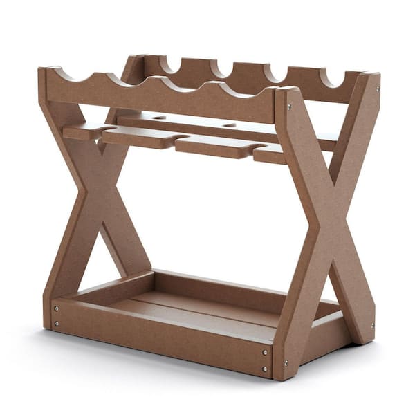 Tileon 4-Bottle Brown Wine Rack Yellowish HDPE Countertop with Cup Holders