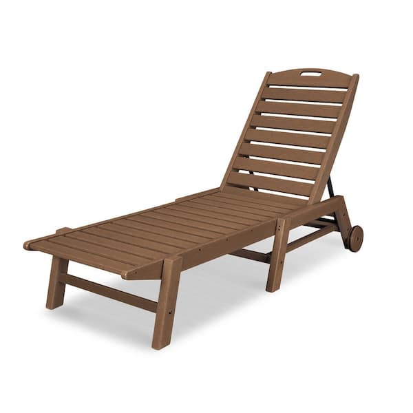 POLYWOOD Nautical Teak 1-Piece Plastic Outdoor Chaise with Wheels