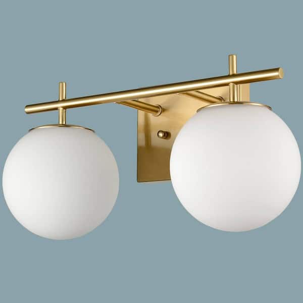 CLAXY 4.8 in. 2-Light Gold Vanity Light with Frosted Glass Shade