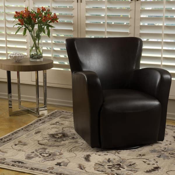 Noble House Vada Brown Leather Swivel Chair