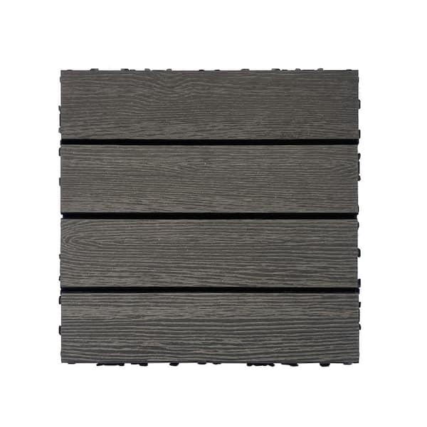 WRIGHTMASTER 1 ft. x 1 ft. Wood and Plastic Composite Interlocking Deck Tile in Taupe Light Wood Grain (20 sq. ft. per Box)