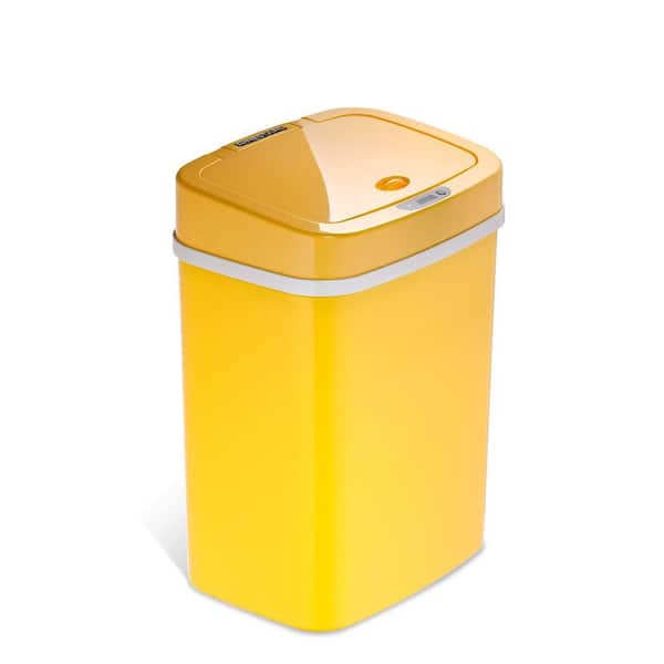 NINESTARS 3 Gal. Motion Sensor Yellow Rectangular Shape Plastic Trash Can