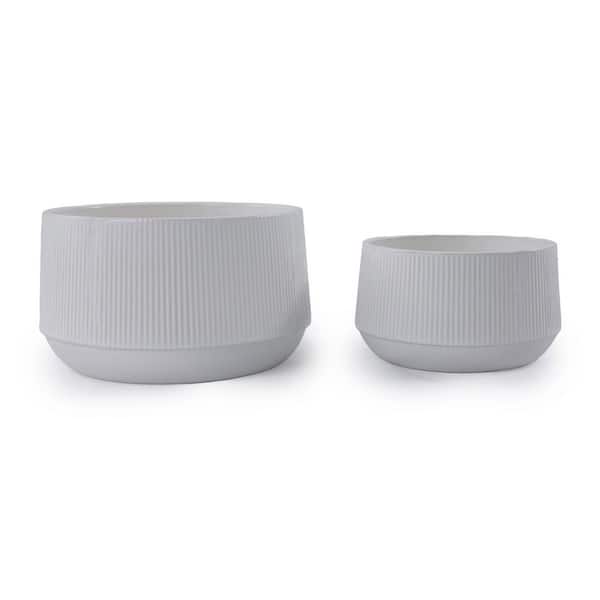 Ronald 4.92 in. and 6.5 in. Tall Gloss White Round Ceramic Patio Outdoor Planter Set (2-Pack)