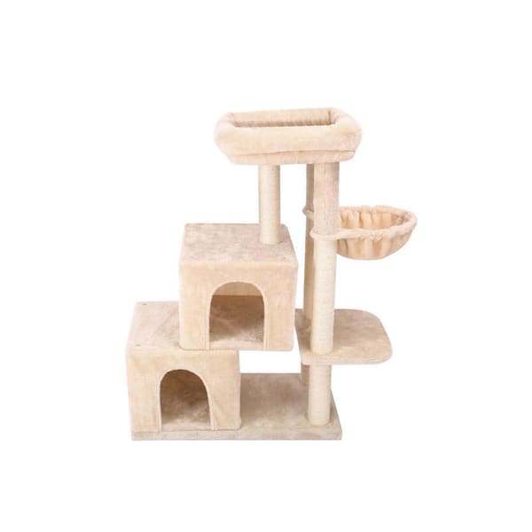 Foobrues Soft Comfortable Cats Tree Cat Tower with Sisal Scratching Post Double Condo Kittens Toys Activity Centre Beige