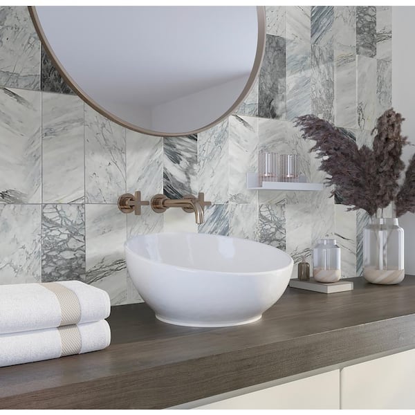 APOLLO MARBLE COLOR ラスト1点 Apollo Tile Grandis White and Gray 3 in. x 6 in. Beveled
