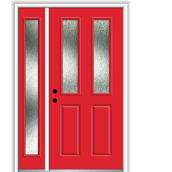 MMI Door Rain Glass 48 in. x 80 in. Right-Hand Inswing Red Saffron Fiberglass Prehung Front Door on 4-9/16 in. Frame