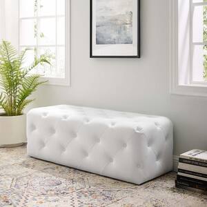 Anthem 48 in. White Tufted Button Entryway Faux Leather Bench